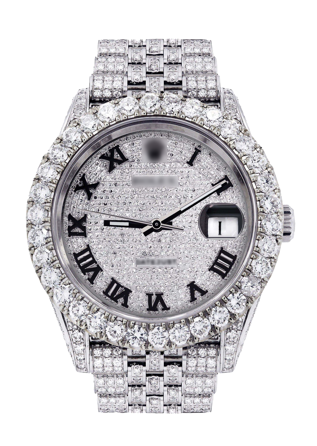 Adara's™ Diamond Iced Out Rolex® Datejust Jubilee Band, 25 Carat Diamonds, Custom Diamond Roman Dial
